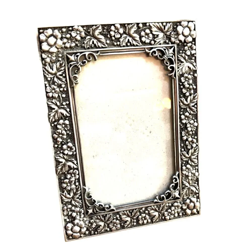 Ornate Silver Pewter Metal standing desk top photo frame picture holder 4